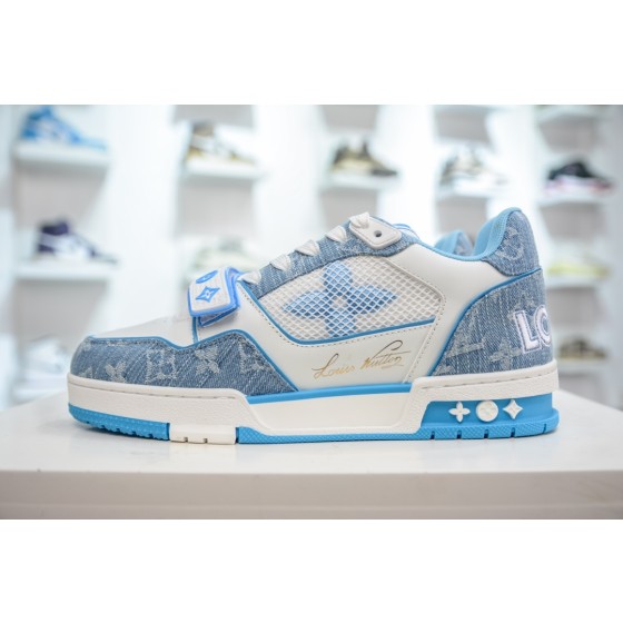 Louis Vuitton Trainer, Leather, Floral Pattern, Blue and White, 1A9ZI6