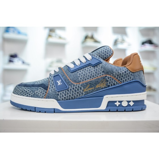 Louis Vuitton Trainer, Denim, Plaid Print, Blue, 1AD6DI